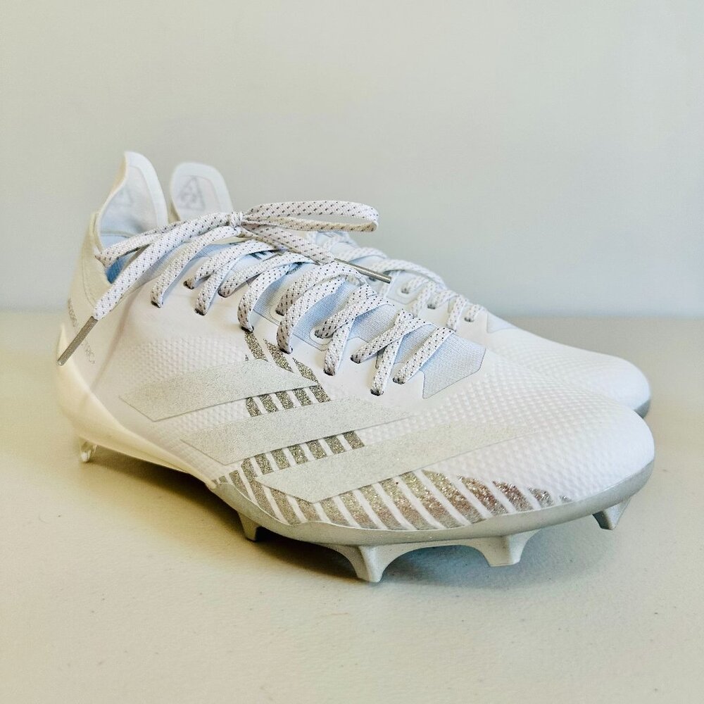 ADIDAS ADIZERO ELECTRIC+ FOOTBALL CLEATS METALLIC SILVER AND WHITE SHOES 10